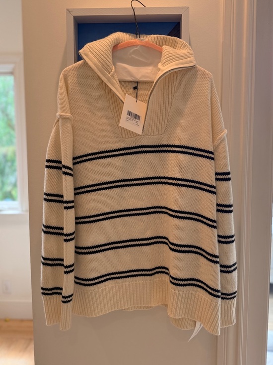 DISSH Sweaters - DISSH NWT Women's Cream Knit Quarter-Zip Sweater with Navy Stripes